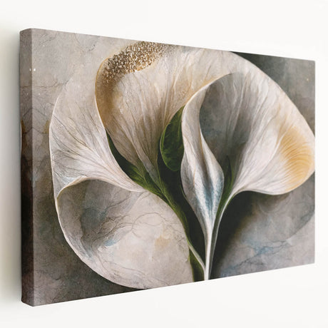 Abstract floral wall art on stretched canvas, showcasing vibrant colors and intricate designs, perfect for modern home decor. Side view accentuates depth and texture.
