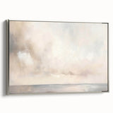 Abstract landscape wall art featuring a serene blend of soft blues and greys, framed in silver, showcasing a modern aesthetic ideal for contemporary decor.