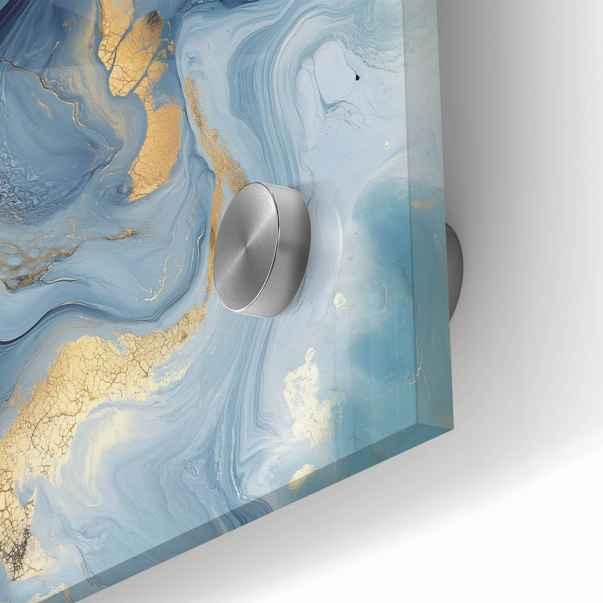 Fluid Abstract Wall Art – Sky Blue, Navy & Gold Marble-Inspired Canvas