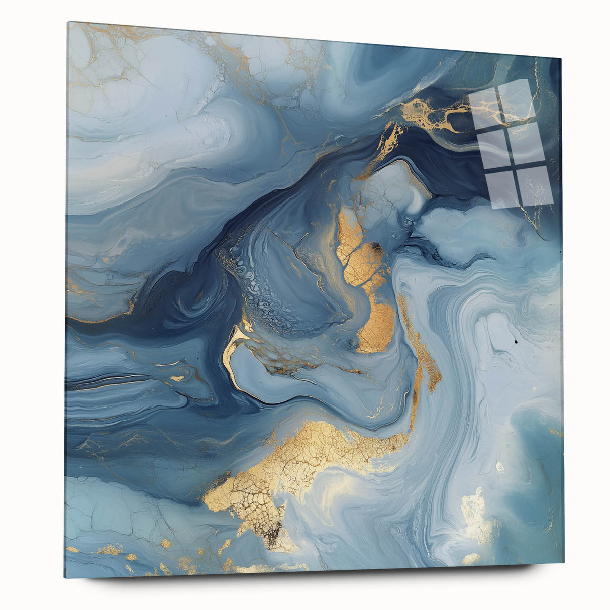 Fluid Abstract Wall Art – Sky Blue, Navy & Gold Marble-Inspired Canvas
