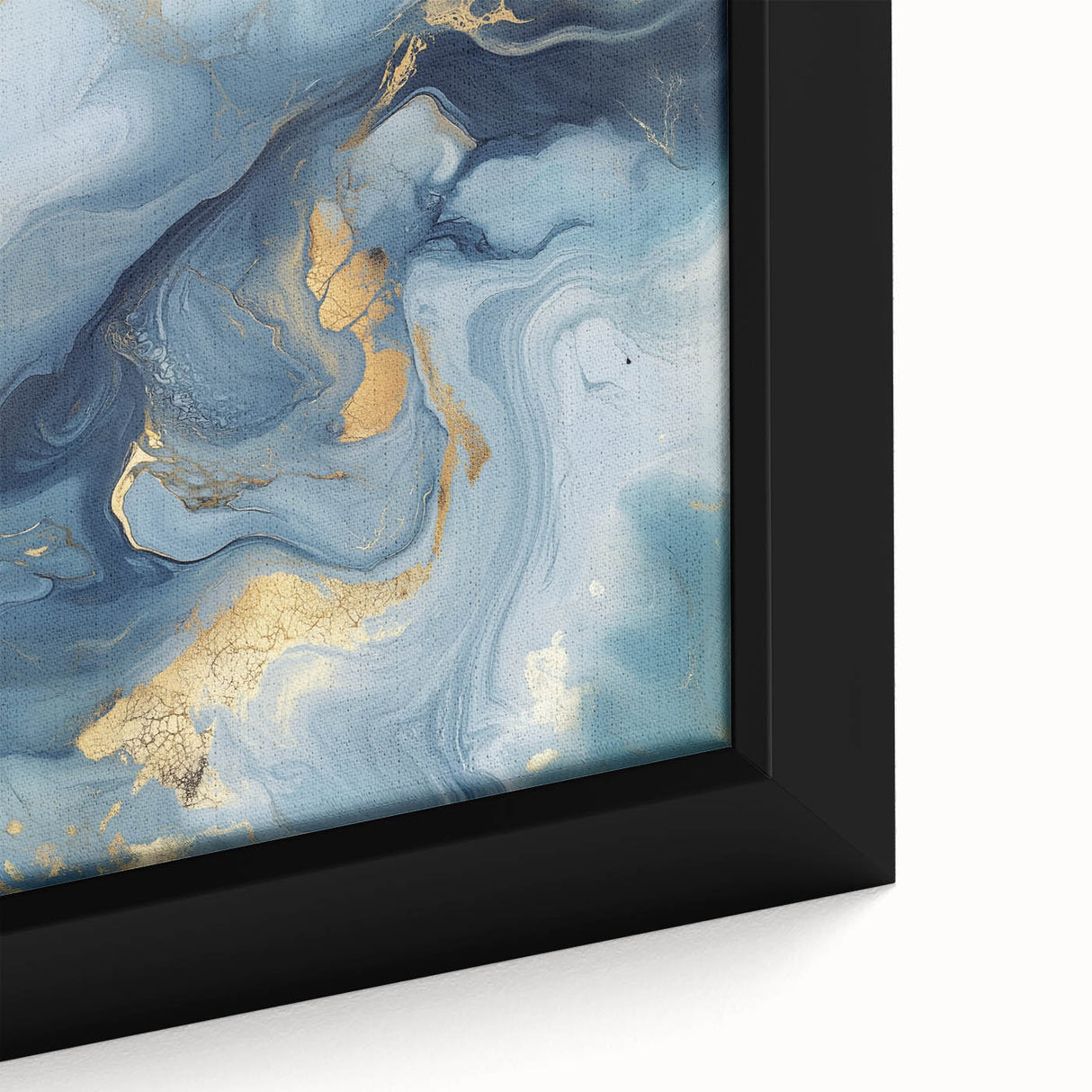 Fluid Abstract Wall Art – Sky Blue, Navy & Gold Marble-Inspired Canvas