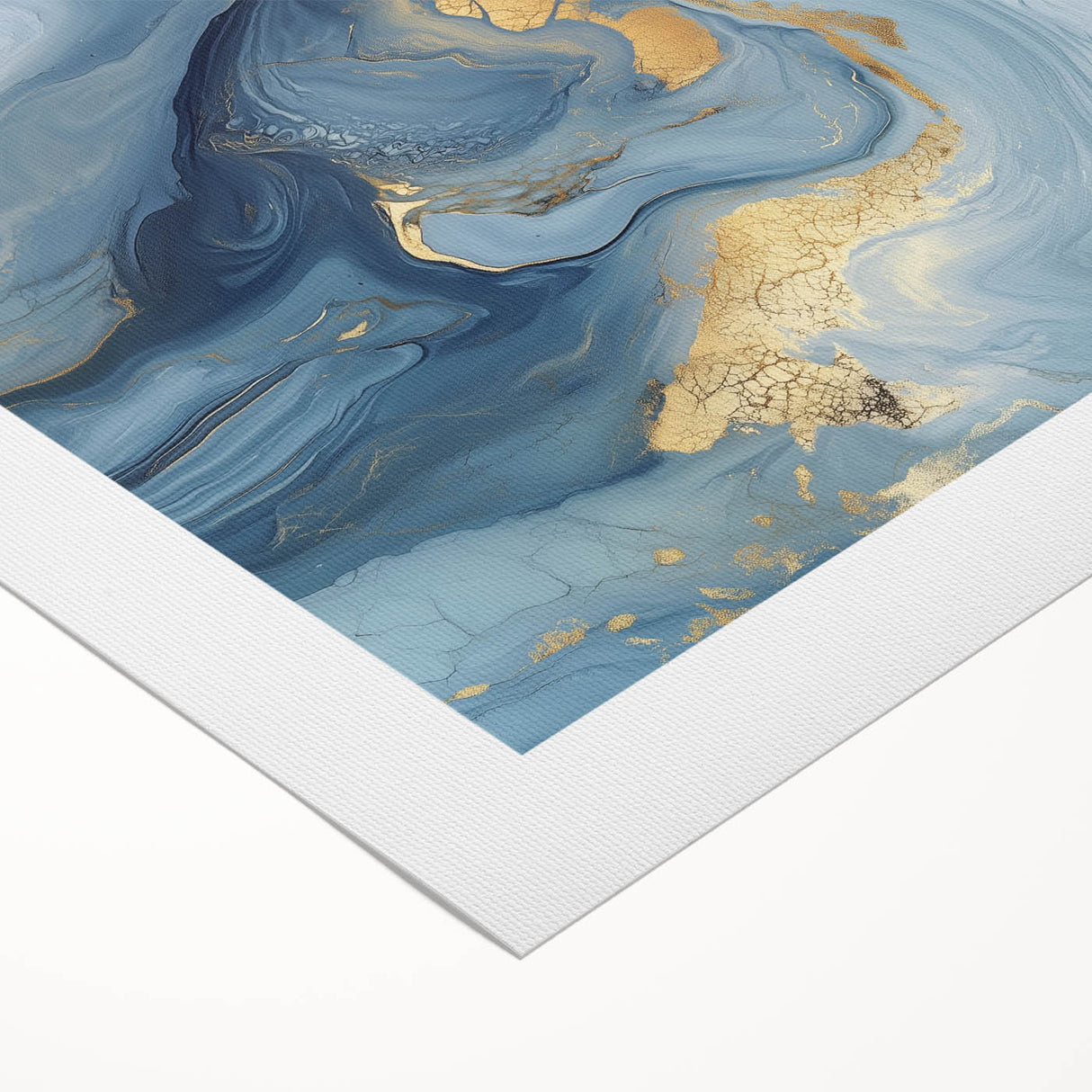 Fluid Abstract Wall Art – Sky Blue, Navy & Gold Marble-Inspired Canvas