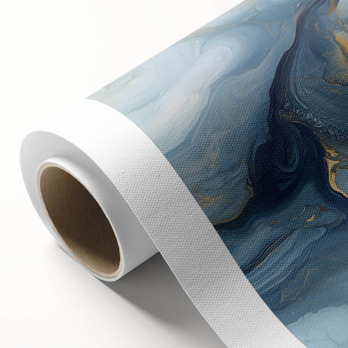 Fluid Abstract Wall Art – Sky Blue, Navy & Gold Marble-Inspired Canvas