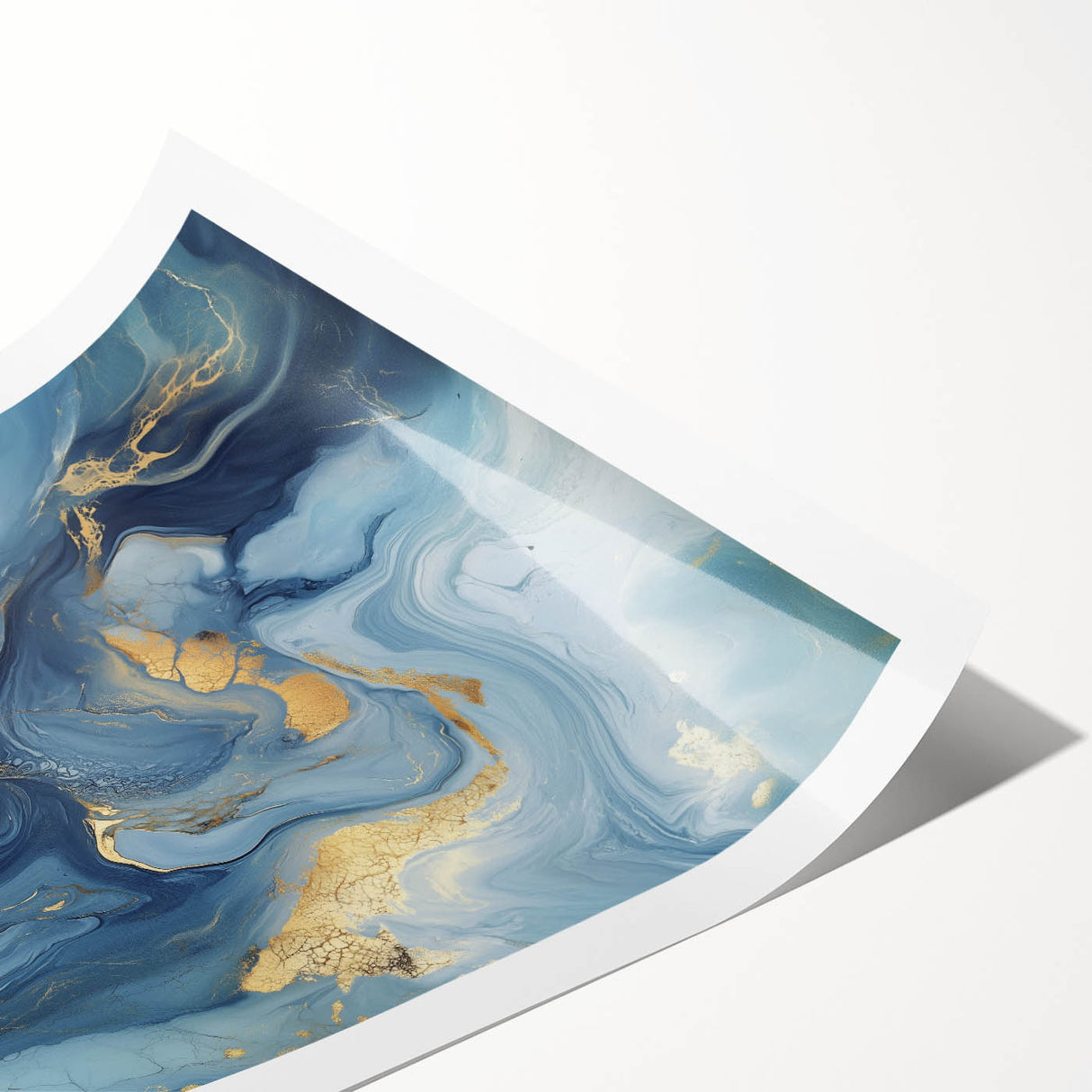 Fluid Abstract Wall Art – Sky Blue, Navy & Gold Marble-Inspired Canvas