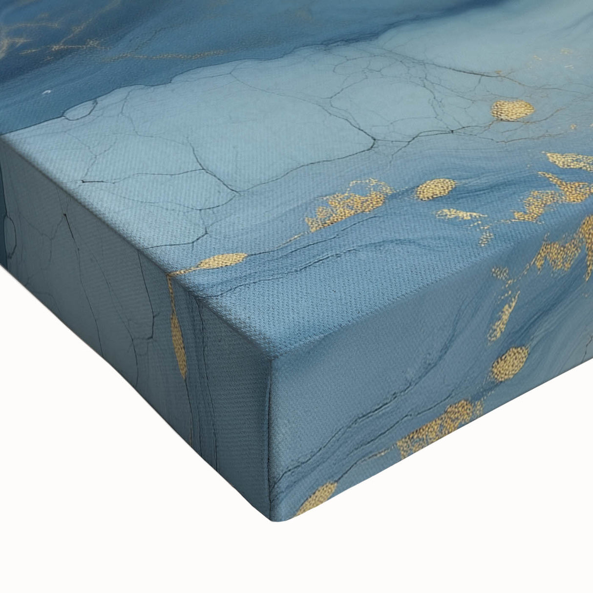Fluid Abstract Wall Art – Sky Blue, Navy & Gold Marble-Inspired Canvas