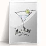 Mid-century modernist art depicting colorful food and drinks on a white acrylic framed poster, suitable for nursery wall art.