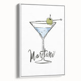 Vintage poster art of colorful cocktails on a black background, framed canvas, ideal for living room decor.