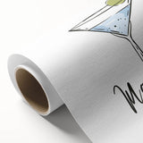 Art deco poster of food and drinks in pastel shades on rolled canvas, suitable for dining room wall art.