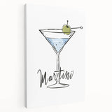 Large stretched canvas featuring a colorful illustration of assorted fruits and beverages, ideal for kitchen wall art.