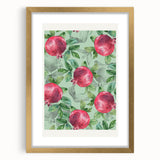 Extra large abstract art print featuring textured fruits in vibrant colors, framed with a gold mat.