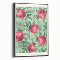 Black and white wall art featuring a vintage poster of assorted fruits, printed on framed canvas, ideal for bedroom decor.