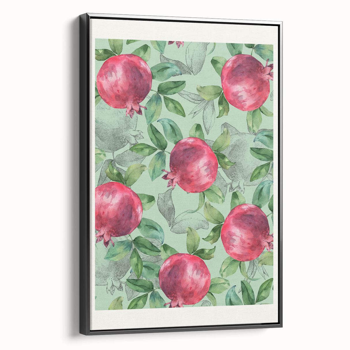 Black and white wall art featuring a vintage poster of assorted fruits, printed on framed canvas, ideal for bedroom decor.