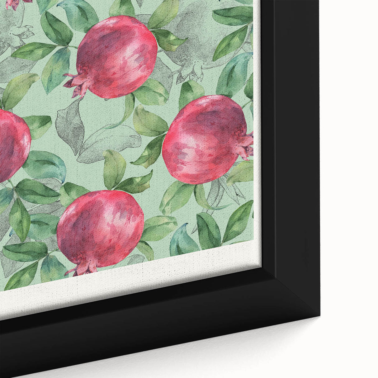 Extra large black wall art featuring colorful, textured fruits on framed canvas, ideal for living room decor.