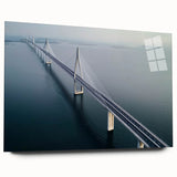 Acrylic glass landscape bridge sculpture displayed from a side view, showcasing its sleek design, clear finish, and modern aesthetic, perfect for contemporary decor.