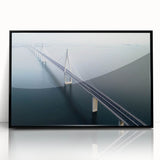 Framed acrylic artwork of a serene landscape bridge scene, featuring vibrant colors and intricate details, set against a sleek black frame for a modern touch.