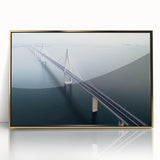 Framed acrylic artwork showcasing a stunning landscape bridge in gold tones, elegantly displayed to enhance any modern decor. Ideal for nature enthusiasts.