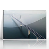 Framed acrylic artwork depicting a serene landscape bridge scene in soft pastel colors, ideal for enhancing modern home decor with a calming aesthetic.