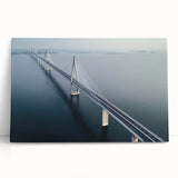Stretched canvas artwork depicting a serene landscape bridge scene with vibrant colors and intricate details, designed to enhance home decor and create a peaceful ambiance.