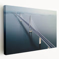 Side view of a stretched canvas artwork depicting a serene landscape bridge, showcasing vibrant colors and intricate details, ideal for home decor enhancement.