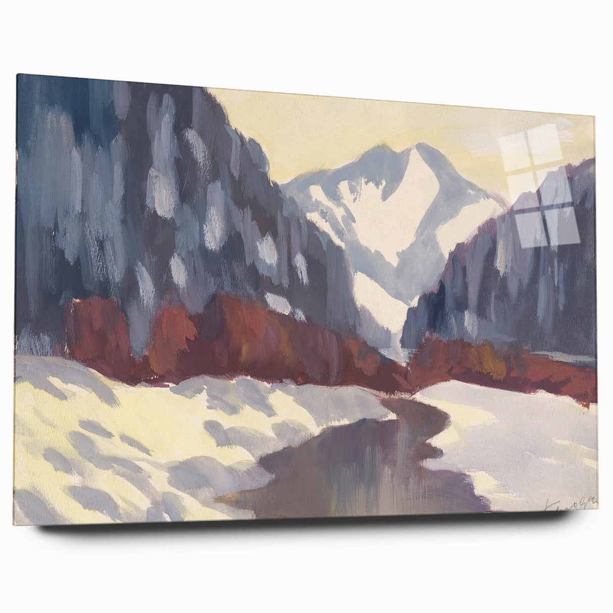 Winter Mountain Stream - Modern Wall Art of Snowy Landscape Scene
