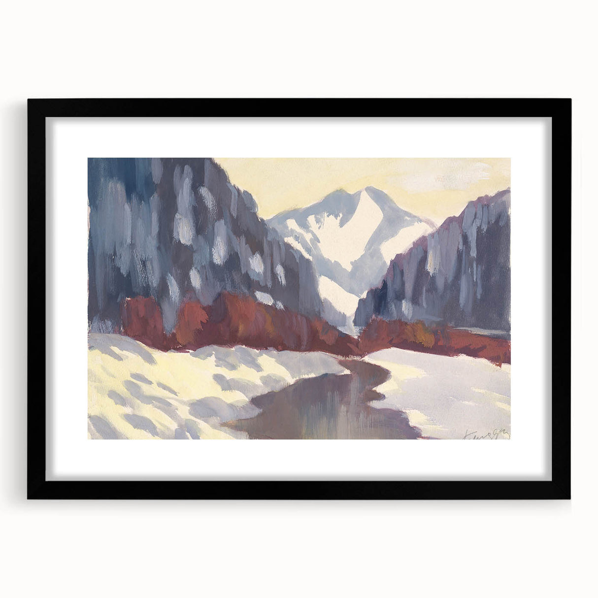 Winter Mountain Stream - Modern Wall Art of Snowy Landscape Scene