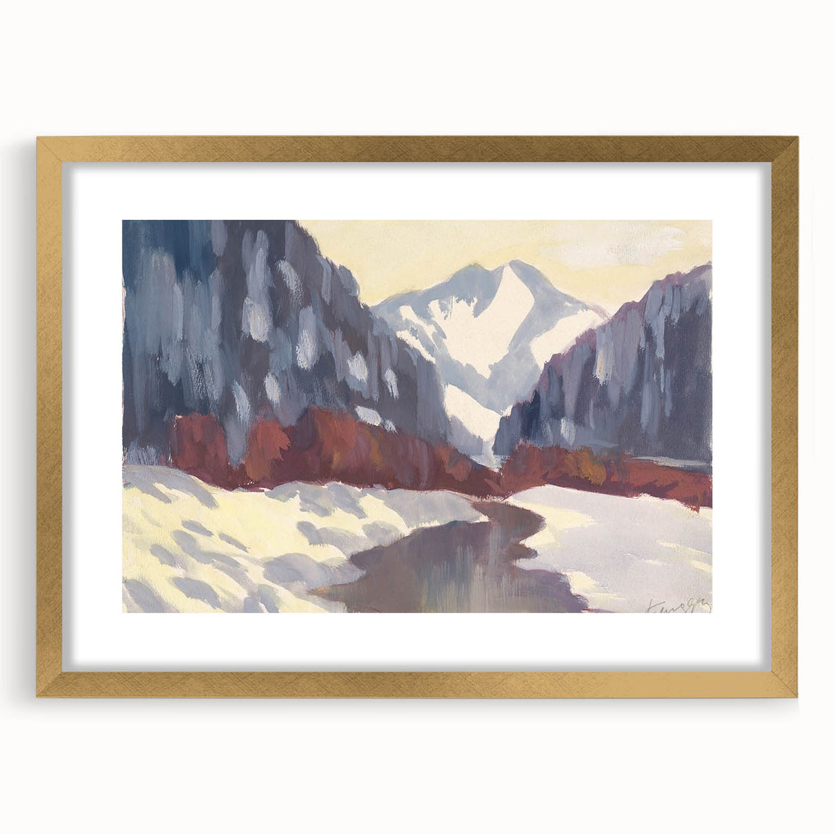 Winter Mountain Stream - Modern Wall Art of Snowy Landscape Scene