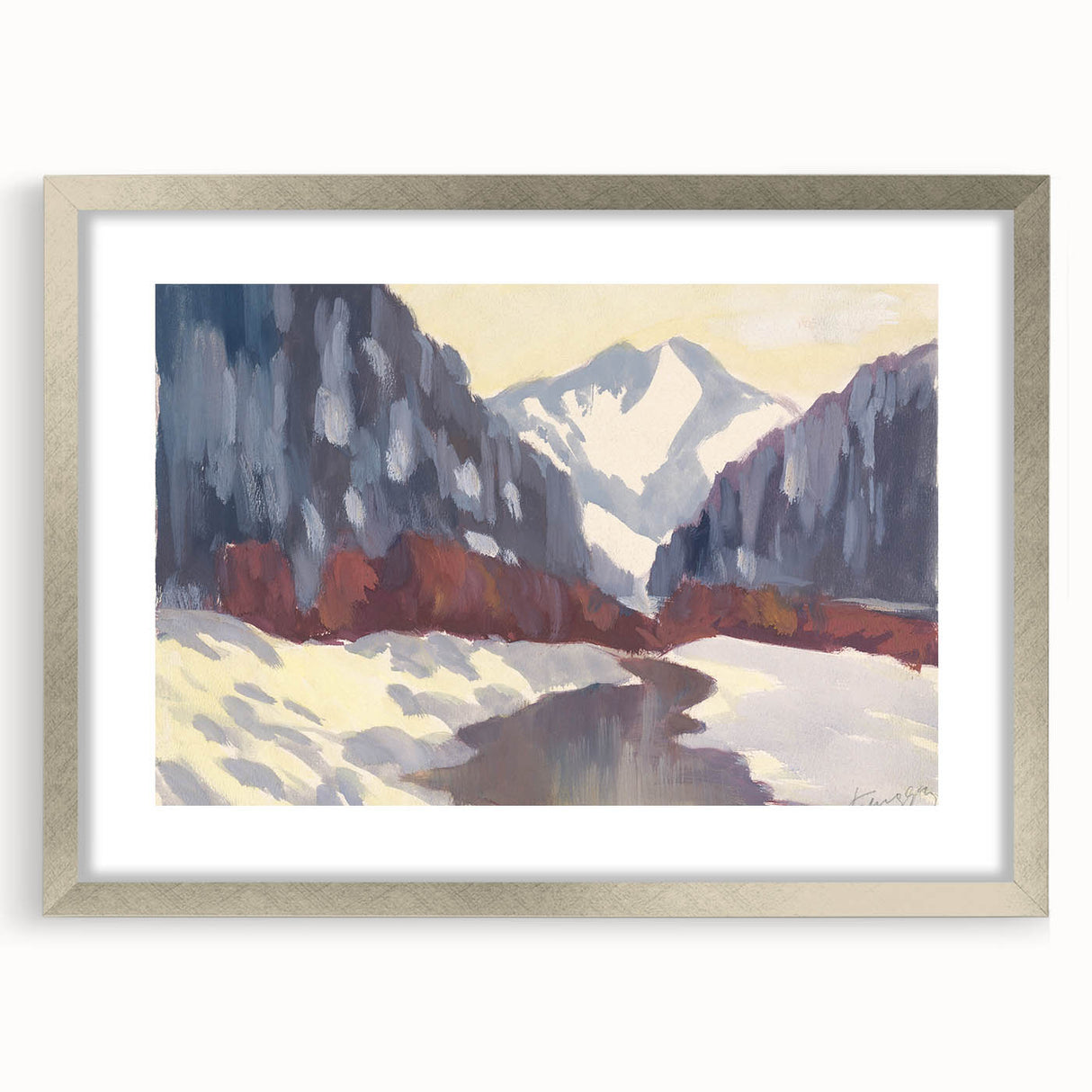 Winter Mountain Stream - Modern Wall Art of Snowy Landscape Scene