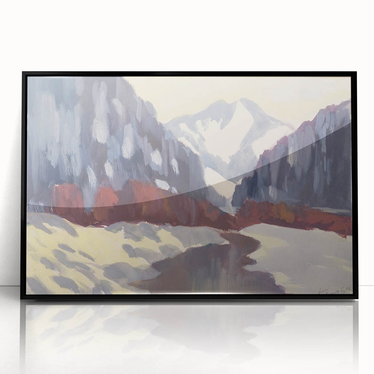Winter Mountain Stream - Modern Wall Art of Snowy Landscape Scene
