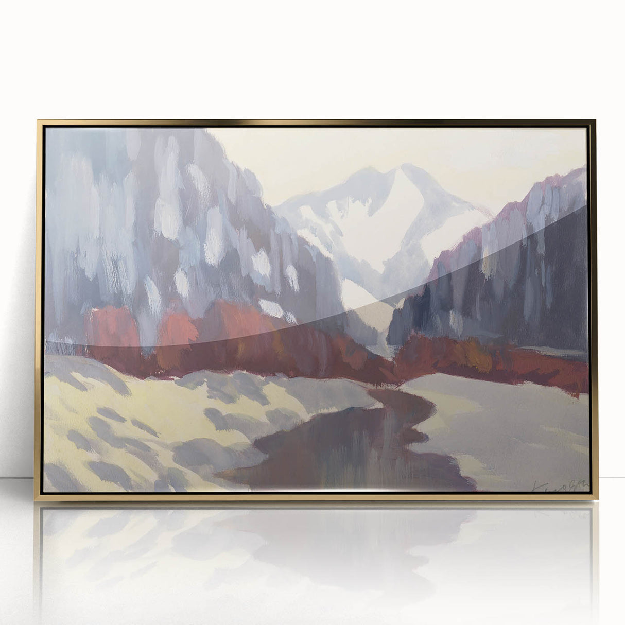 Winter Mountain Stream - Modern Wall Art of Snowy Landscape Scene