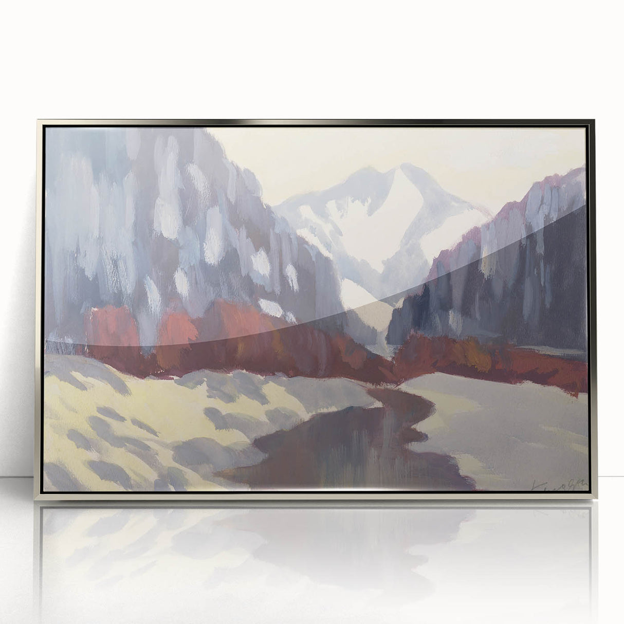 Winter Mountain Stream - Modern Wall Art of Snowy Landscape Scene