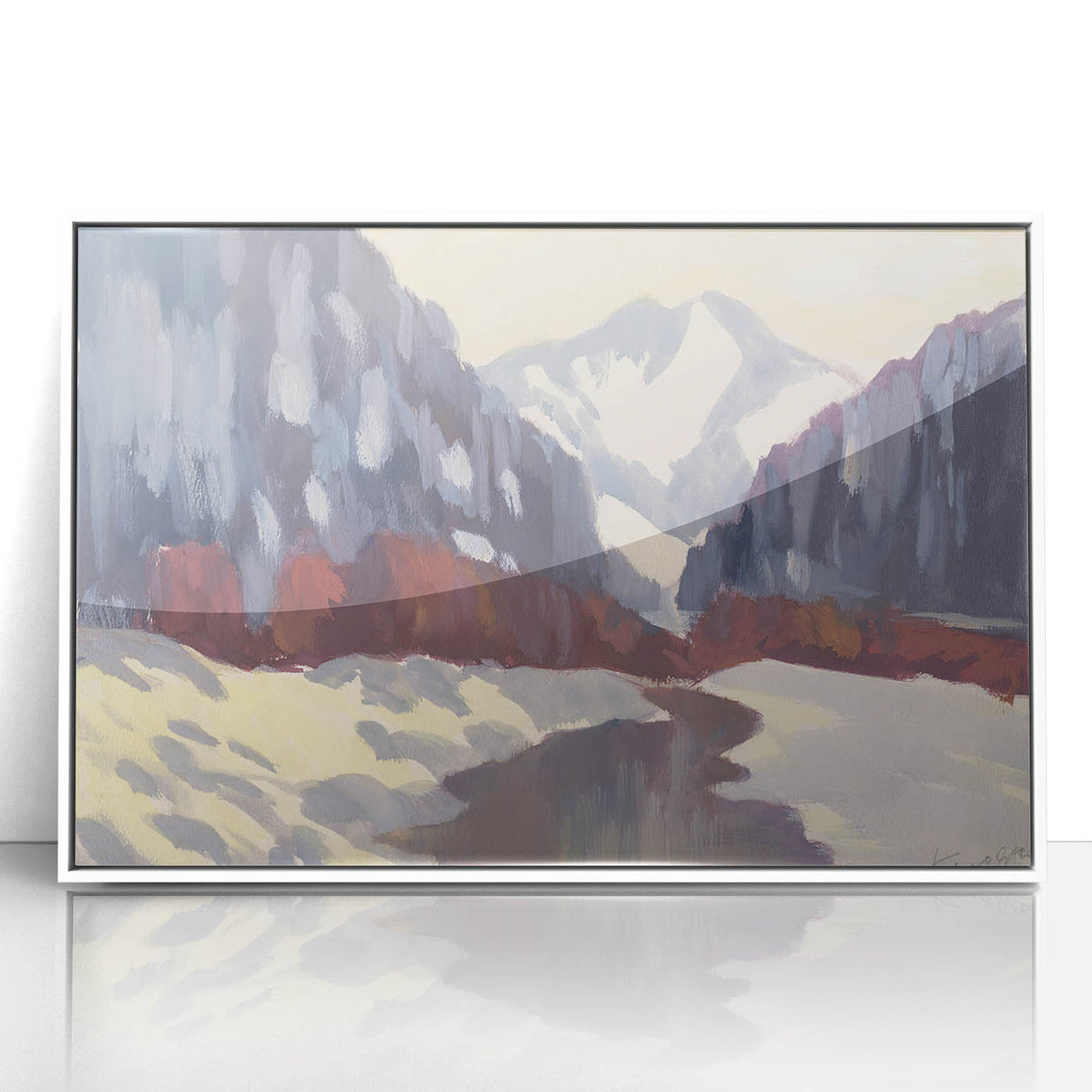 Winter Mountain Stream - Modern Wall Art of Snowy Landscape Scene