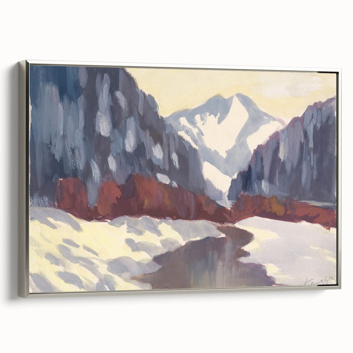 Winter Mountain Stream - Modern Wall Art of Snowy Landscape Scene