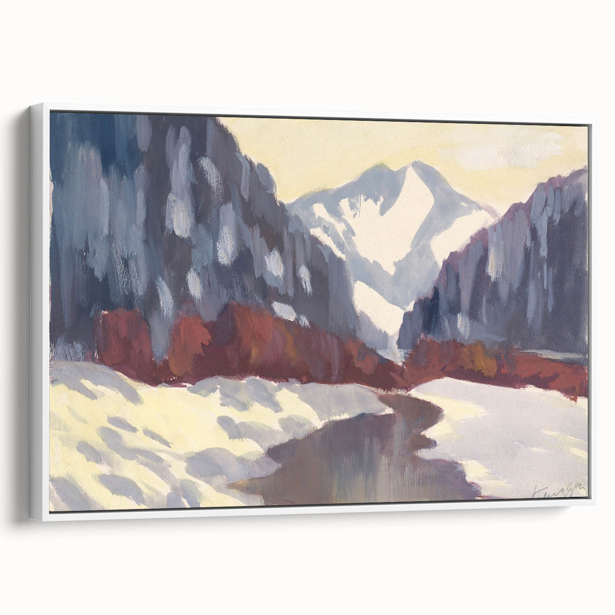 Winter Mountain Stream - Modern Wall Art of Snowy Landscape Scene