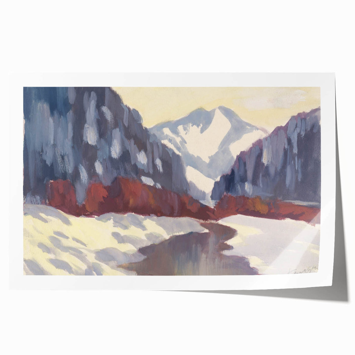 Winter Mountain Stream - Modern Wall Art of Snowy Landscape Scene