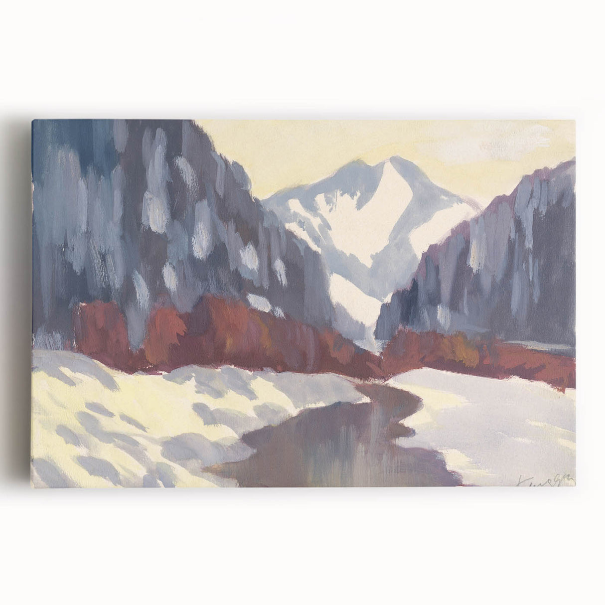 Winter Mountain Stream - Modern Wall Art of Snowy Landscape Scene
