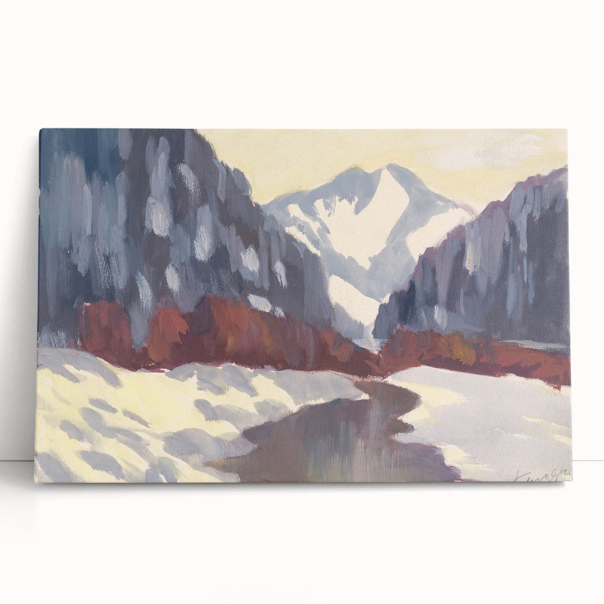 Winter Mountain Stream - Modern Wall Art of Snowy Landscape Scene