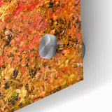 Large abstract wall art in autumnal hues on acrylic glass, ideal for dining room art in a mid-century modernist style.