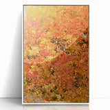 Art deco poster depicting autumn trees in orange and brown tones on a white acrylic framed print.