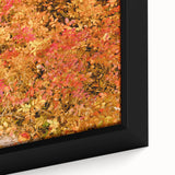 Close-up of a black wall art canvas featuring colorful, textured abstract design, ideal for living room decor.