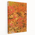 Side view of a large stretched canvas depicting a fall scene with orange and red leaves, ideal for kitchen wall art.
