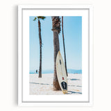 Abstract art print featuring vibrant summer hues on a white framed canvas, suitable for dining room or bedroom decor.