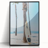 Large abstract wall art depicting summer season in vibrant yellow and blue tones, framed in black acrylic.