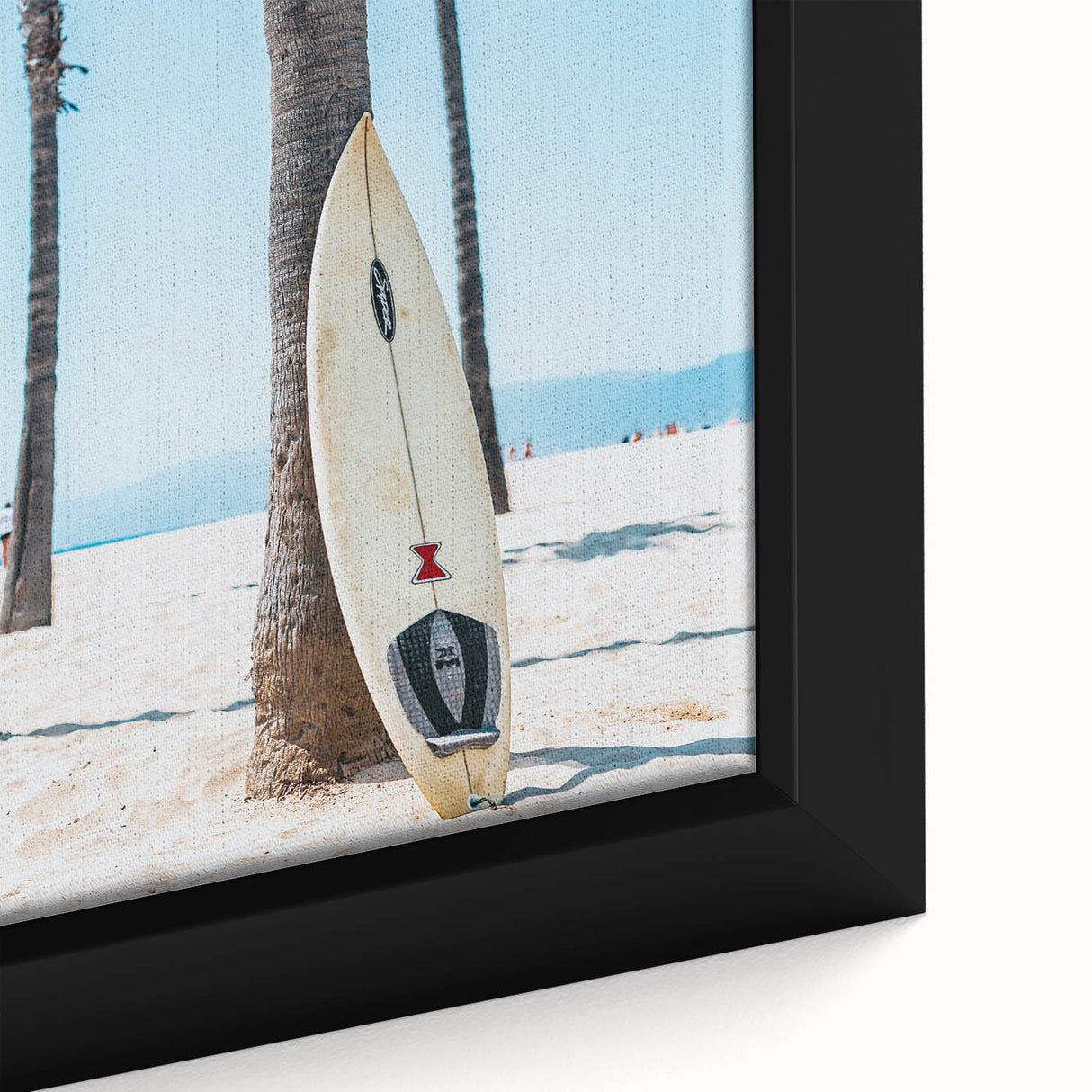 Extra large framed canvas featuring a textured, colorful abstract design with black accents, ideal for living room decor.