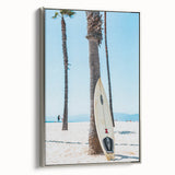 Landscape art painting of a summer scene on framed canvas, featuring vibrant colors with a vintage poster style.