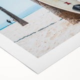 Art deco poster featuring a summer scene with vibrant colors on rolled canvas, ideal for dining room decor.