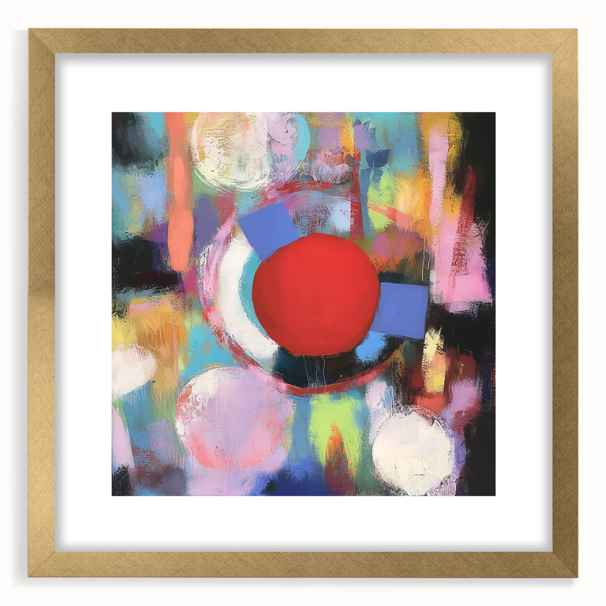 Gold geometric frame with a mat, showcasing an abstract design, front view. Perfect for modern decor, adding elegance to any space.