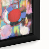 Abstract geometric framed canvas artwork showcasing vibrant blue and orange shapes with a modern design, perfect for enhancing contemporary home decor.