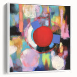 Abstract geometric framed canvas artwork showcasing a modern design with white and gray tones, viewed from the side, ideal for contemporary home decor.