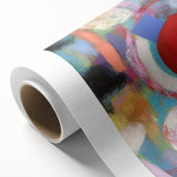 Abstract geometric design on a rolled canvas featuring vibrant colors and sharp angles, ideal for modern home decor. Packaged securely in a cardboard tube for safe transport.