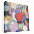 Abstract geometric stretched canvas artwork in vibrant colors, showcasing bold shapes and intricate patterns, ideal for modern home decor or artistic displays.